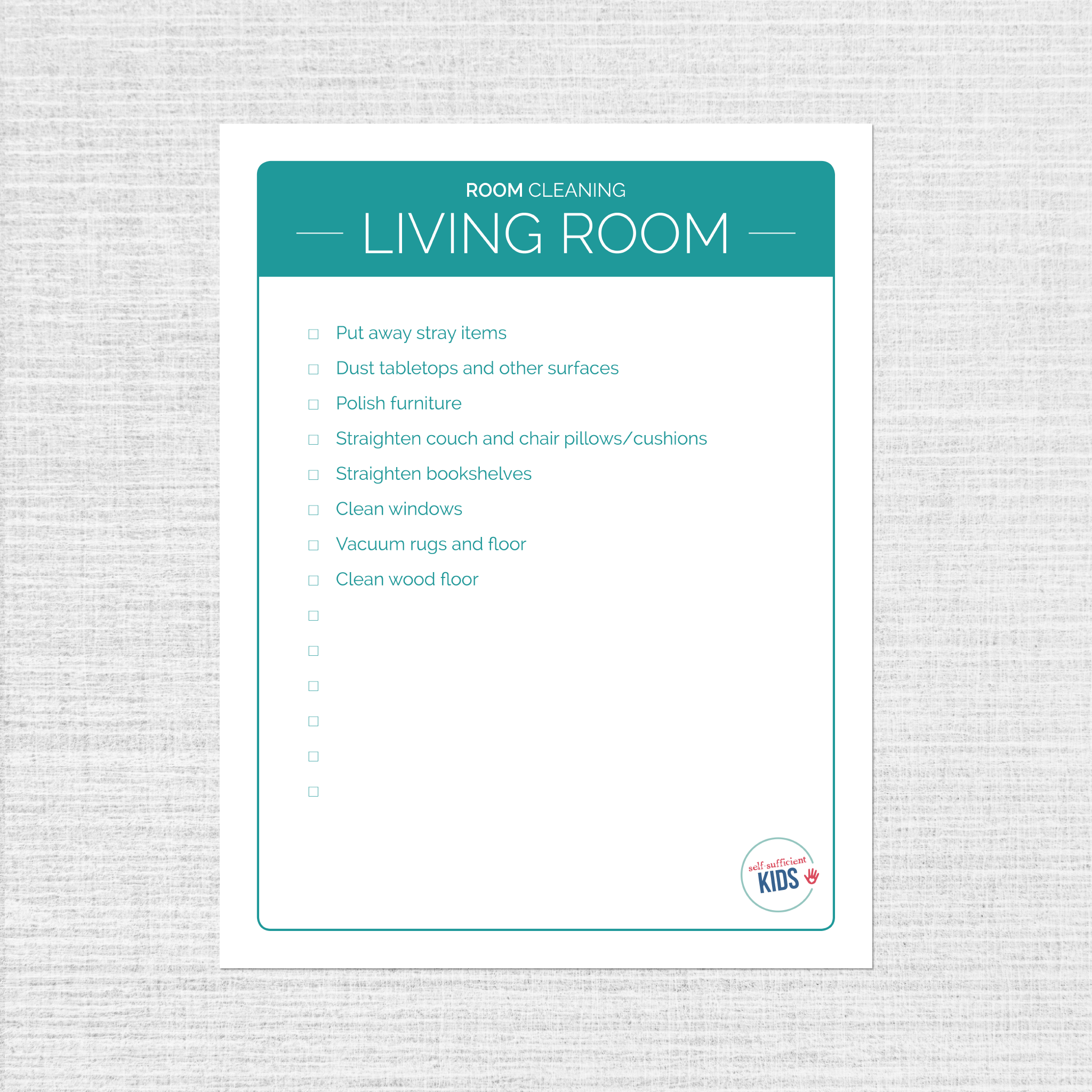 Room Cleaning Cards for Kids